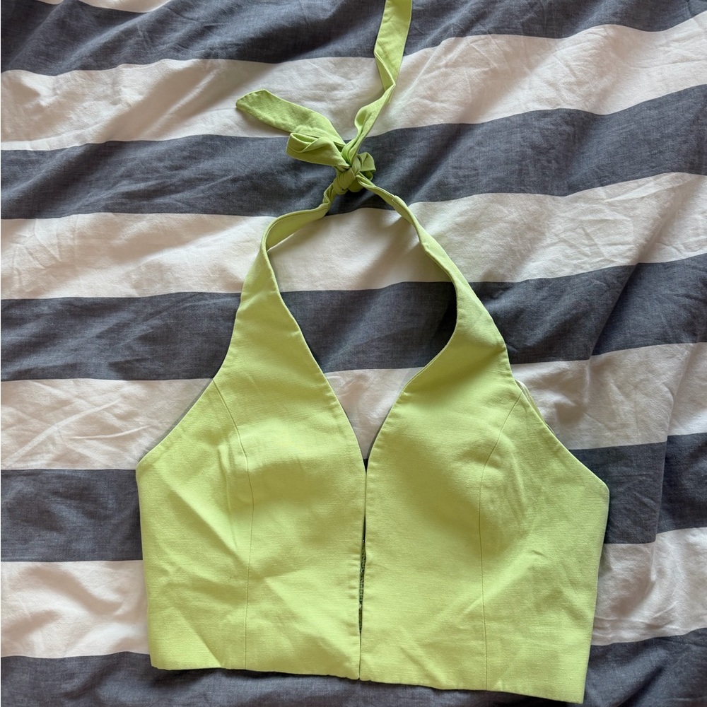 Zara Light Green Halter Crop Top